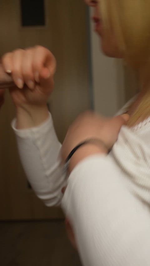 Handjob cumshot on my big tits