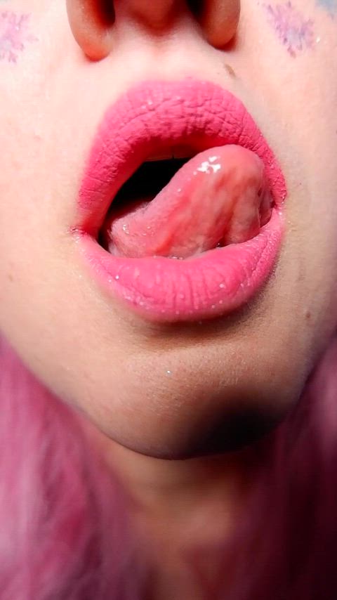 Teasing you with my pink lips, pink spicy tongue and feeding you with my saliva. Isn't it a dream? thumbnail