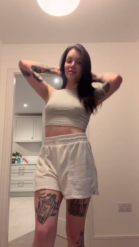 Under mommy’s shorts… something big is waiting