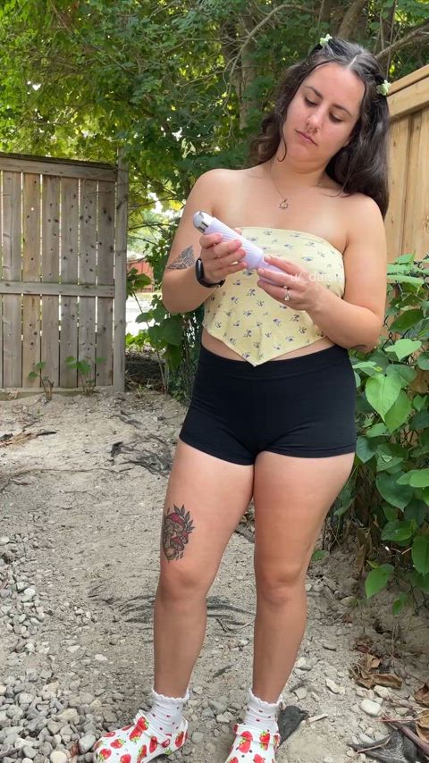 dared to go for a walk with a vibrator in my shorts [f]