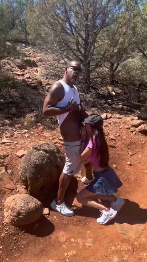 I couldn’t pass on blowing my friend while on a hike