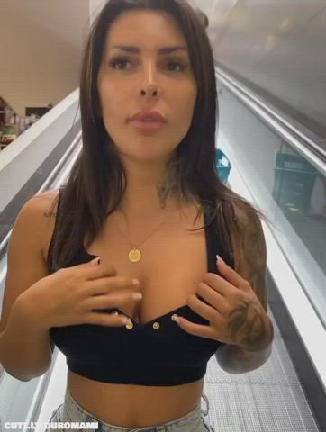 Boobs Brunette Flashing Public Tits Porn GIF by duromami