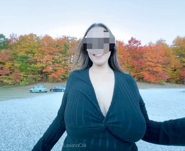 Enjoying the fall colors with my tits out