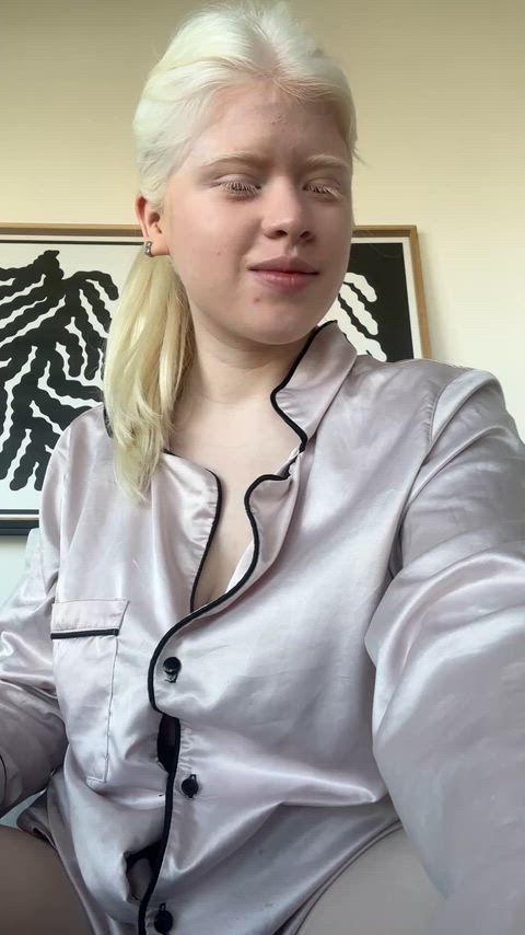 Accepting kisses and soft bites on my albino tits