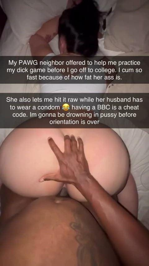 PAWG neighbor knows he will get a lot of sex because of his BBC so she wants to make sure he can at least last long