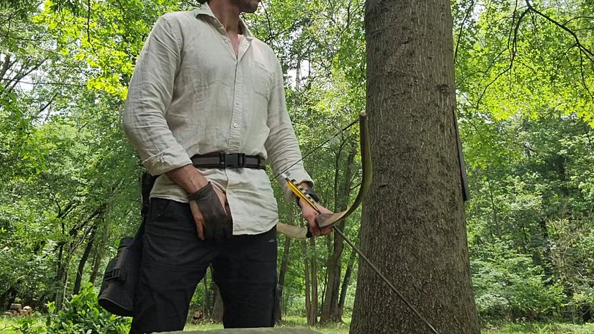 In traditional archery, having your cock out gives you all sorts of advantages. Also, I like the way it jiggles at the end