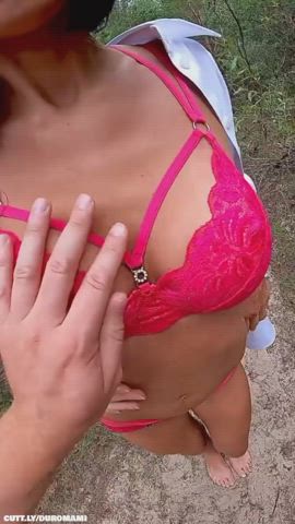 Amateur Boobs Cum On Ass Cumshot Handjob Outdoor Real Couple Sex Standing Doggy Porn GIF by duromami