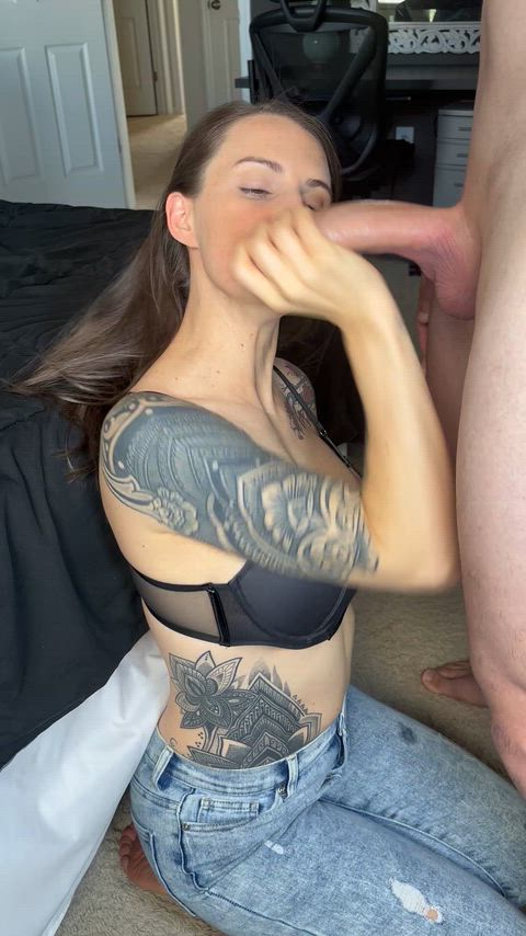 Taking his dick deep in my throat