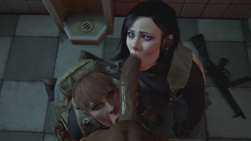 Helen and Yirina blowjob in a public toilet (Call of Duty) [0Zman]
