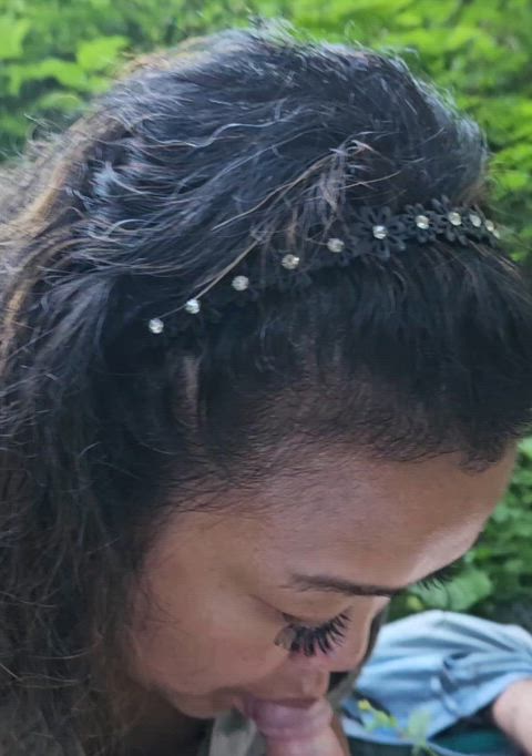 Amateur bbw milf sucking my dick in the woods