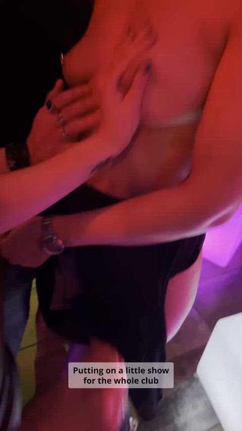 Sharing her tits with my husband! thumbnail