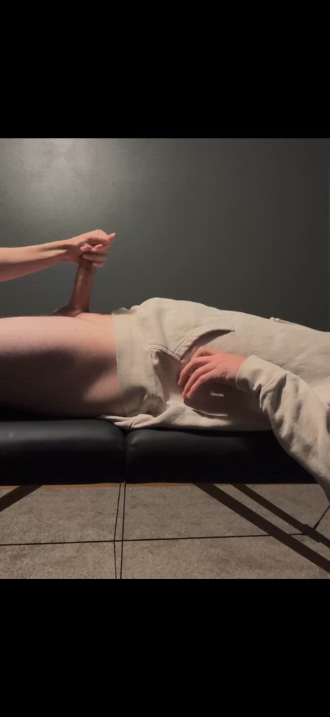 He loves when I stroke the tip of his cock!