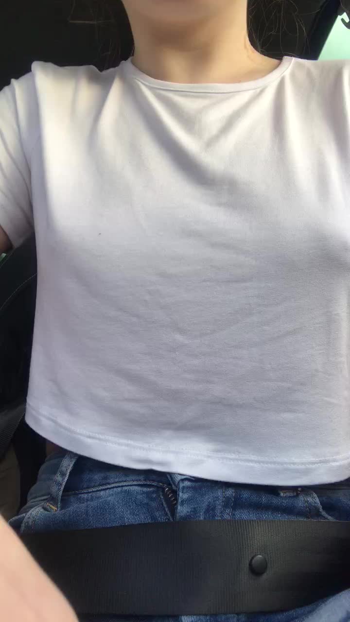 Risky titty drop whilst on a drive