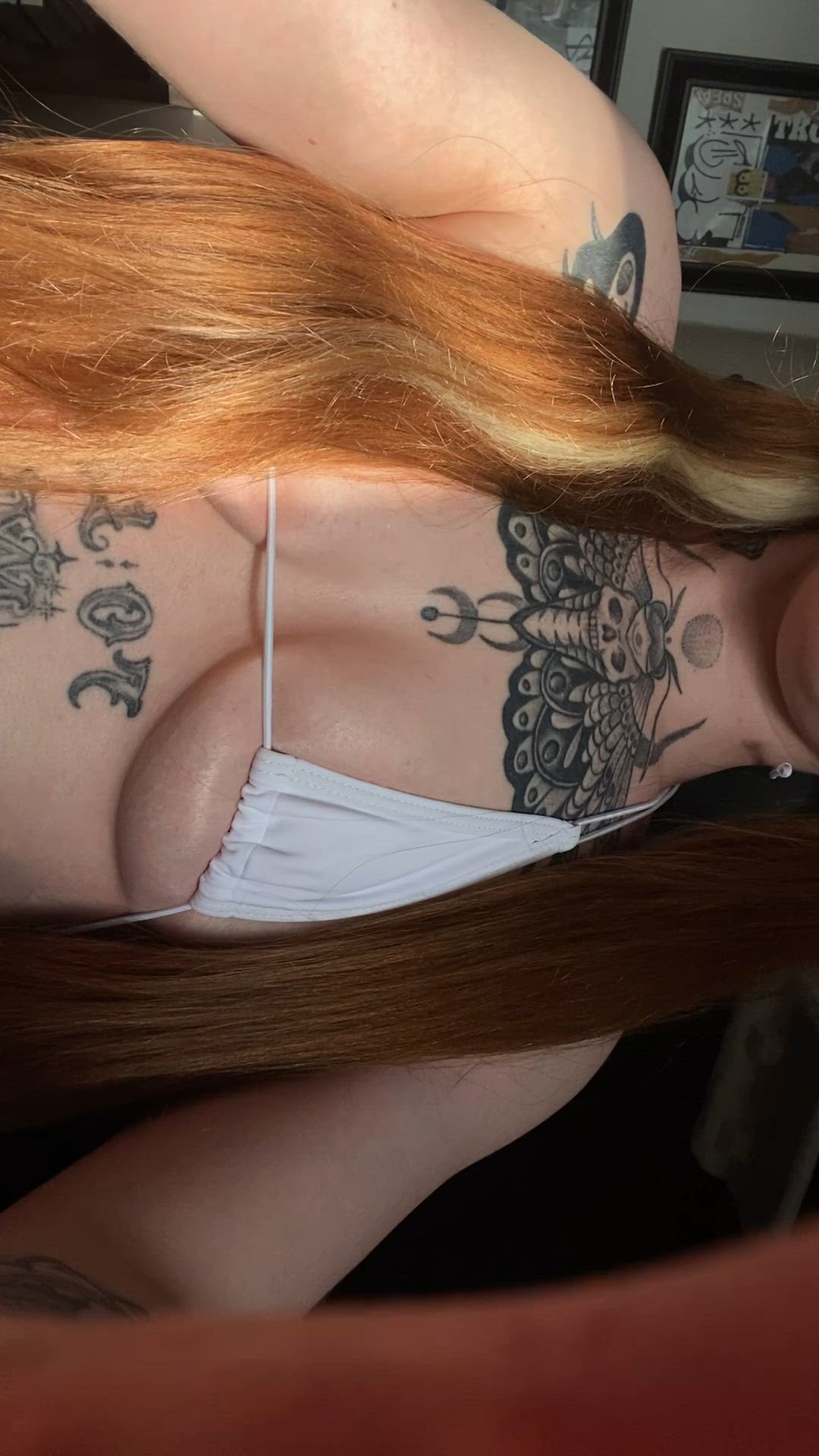 Lingerie, Micro Bikini, Redhead, Tattooed, Teasing