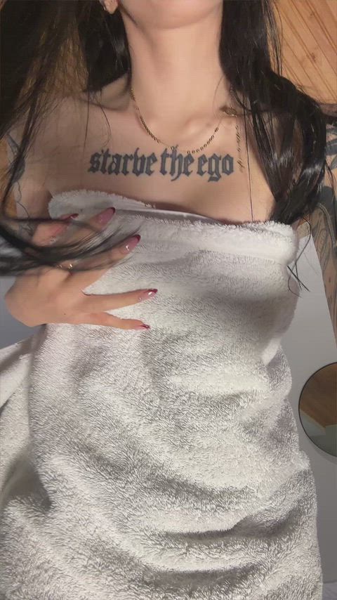 After a shower, my tits are wet, firm, and very tasty to suck on