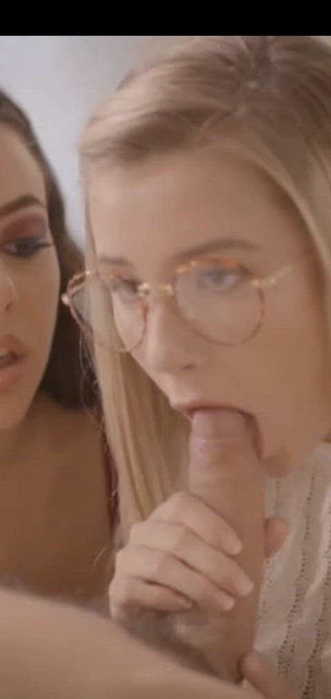 Amateur Blonde Blowjob Cute Deepthroat FFM Glasses Teen Threesome Throat Porn GIF by populardick