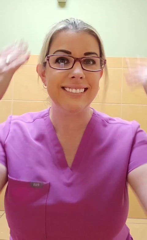 Curvy nurse in tight scrubs