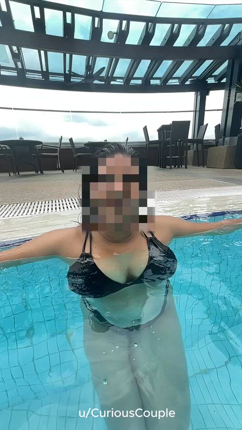 Pool boy enjoyed watching us film..