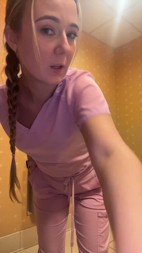 how about sneaking in the bathroom to show what’s under the scrubs, first post hi :)