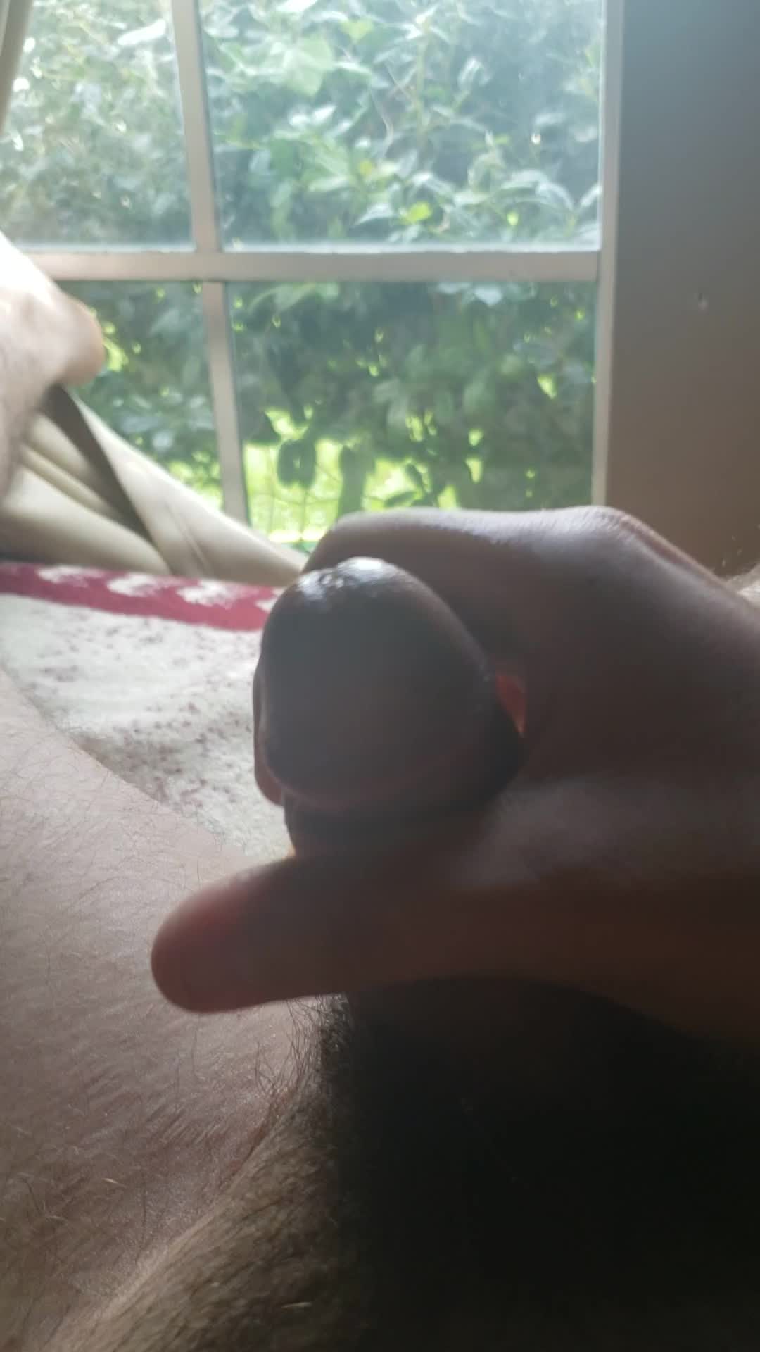 Touching my small dick with my curtains slightly open 😈