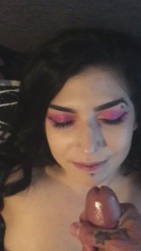 Thick cum facial and swallowing