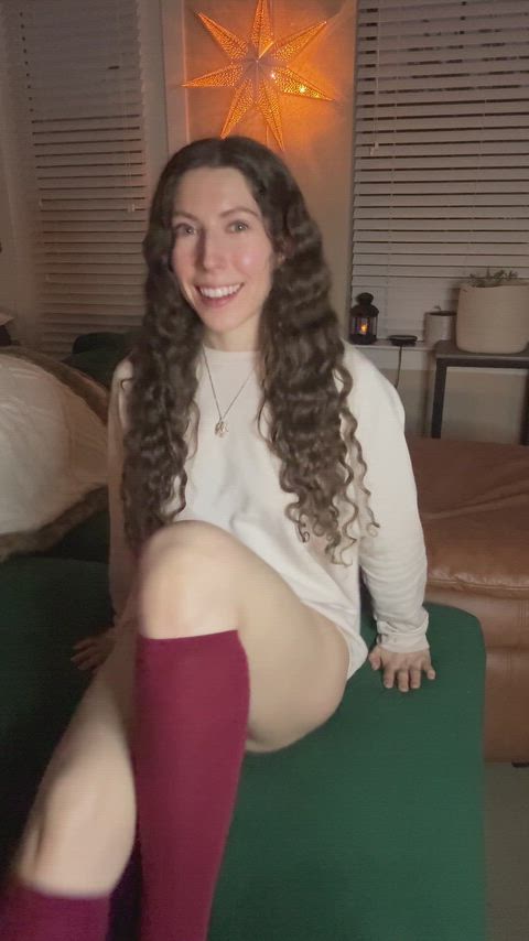 Red knee-high socks on a petite brunette fairy (f) ❤️