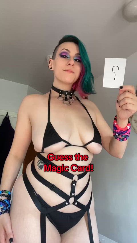 You’re going to have to think hard to guess the card! I hope my tits don’t distract you too much :P