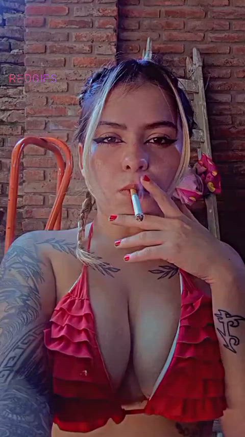 Your favorite smoker has arrived, how hard do my tits make you?