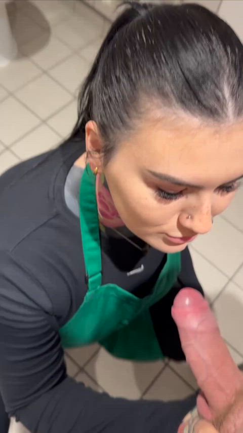 Heard a rumour that the local Starbucks barrister sucks random guys cocks so you ask if it's true, a few moments later...