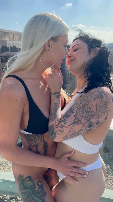 Sensual outdoor kiss