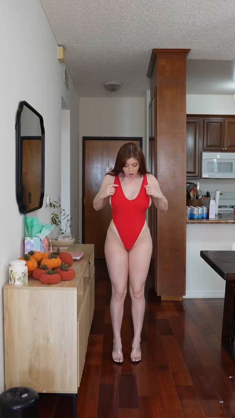 Nothing better than a pale redhead in bright red and heels