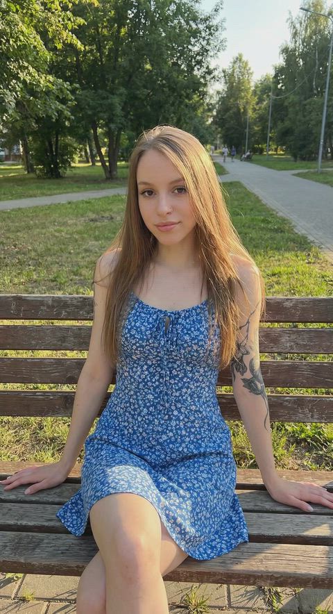 Skirt up in broad daylight.. wanna see what I'm hiding under here?