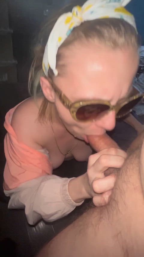 Amateur blond sucking my cock and getting a facial
