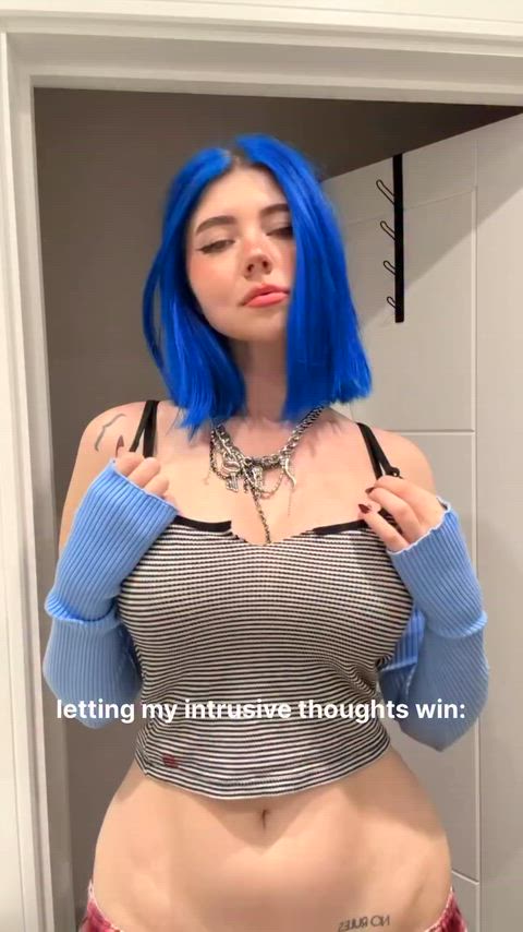 She's cute and has blue hair.