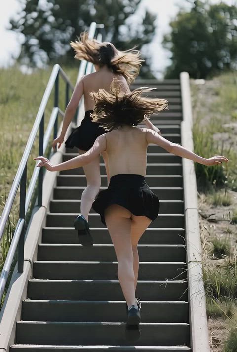 Race you to the top of the stairs!