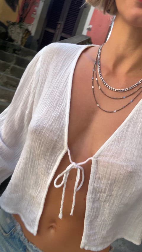 Walking around in a shirt, nipples teasing through