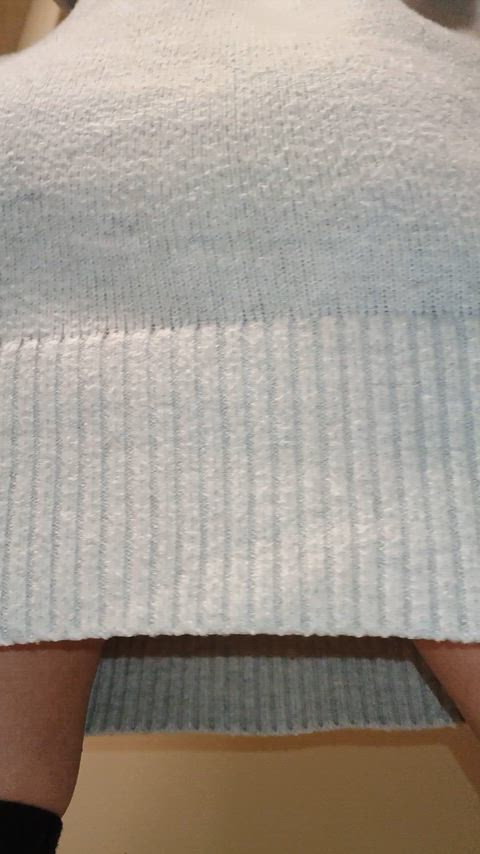 Long sweater plus long socks equals no panties