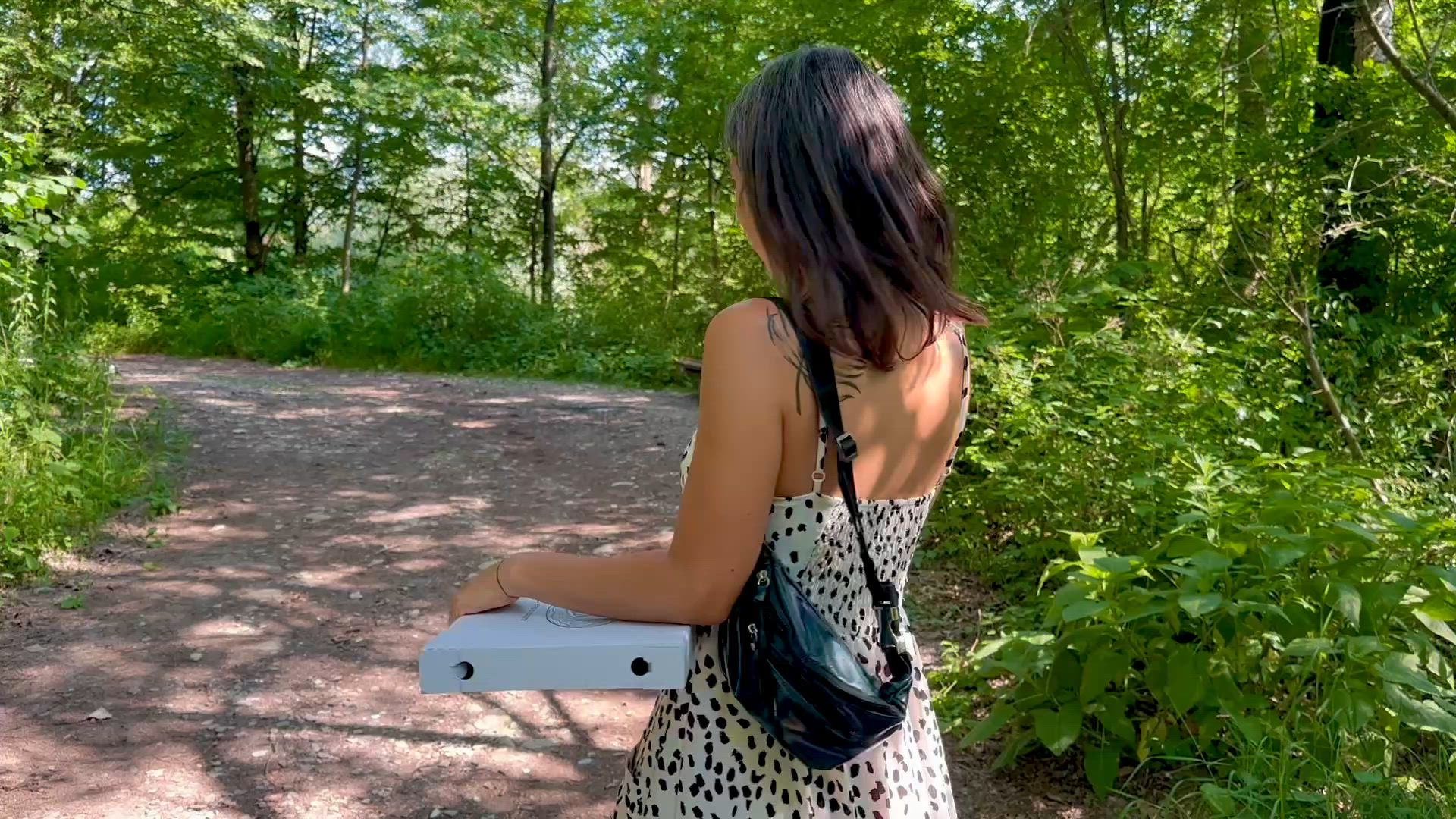 Lunch time in the local park and I'm not wearing anything under my summer dress [gif]