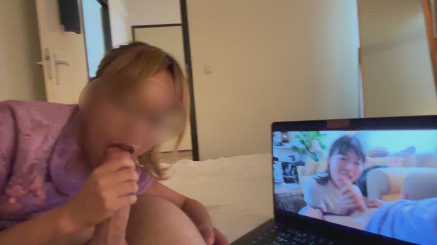 nerdy asian girl learning from porn