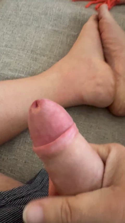 Stroking my thick cock while watching some porn