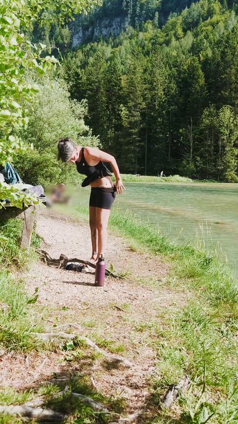 Titties at a busy lake (and mandatory refreshment after a hike)