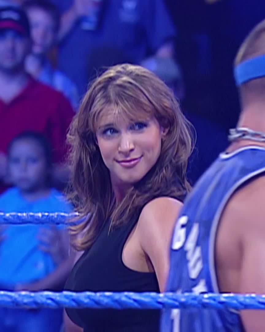 Stephanie McMahon the face reaction before shes about to fuck two fans