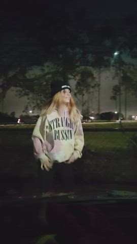 The middle of the parking lot,with plenty of cars on the highway and around,was fun night out for sure