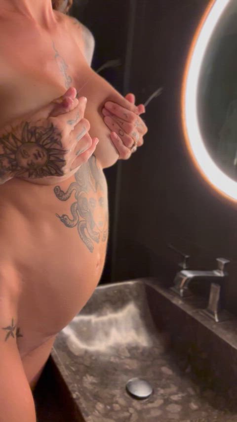 Big Tits Breastfeeding Breeding Lactating MILF Milk Mom Pregnant Tattoo belly Porn GIF by milkandink