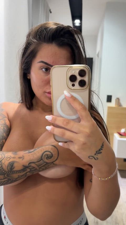 Warm your cock between this huge titties