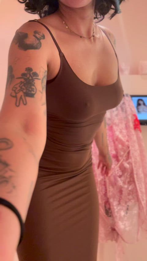 My titties are bouncing around in this dress