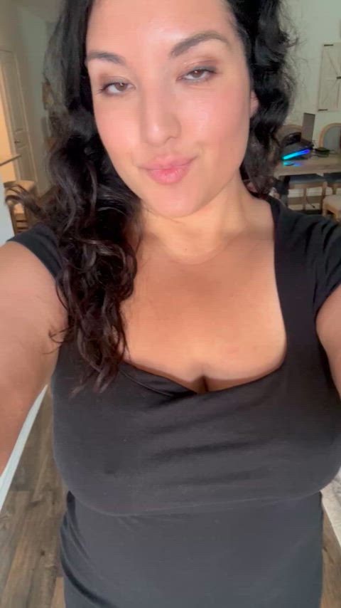 Little black dress and no bra for this milf