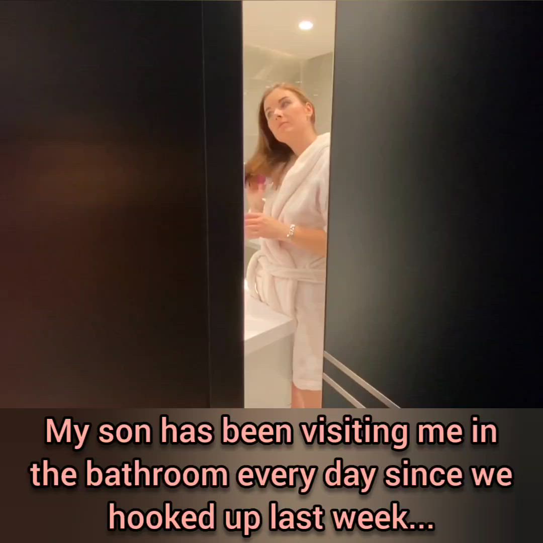 Bathroom, Blowjob, Caption, Cum In Mouth, Mom, Son