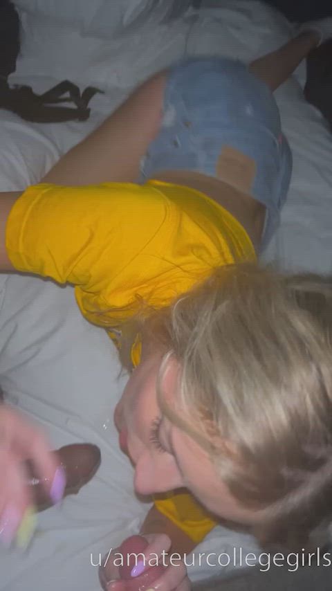 College girl loves sucking 2 cocks at the same time (OC)