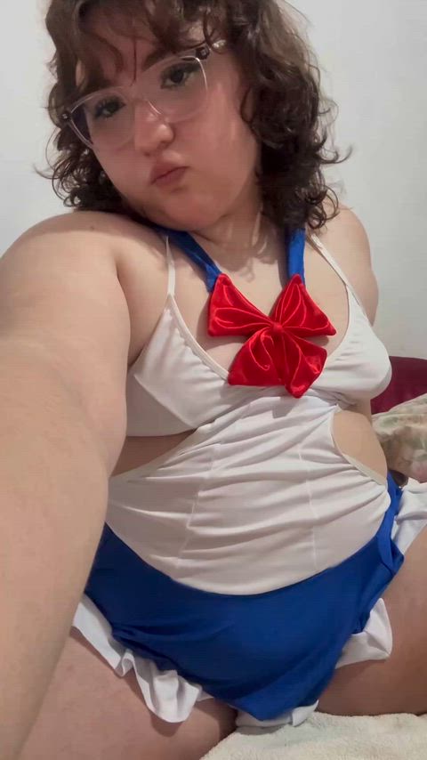sailor outfit too short for duty… soft belly, tiny skirt, and a naughty peek underneath 💕